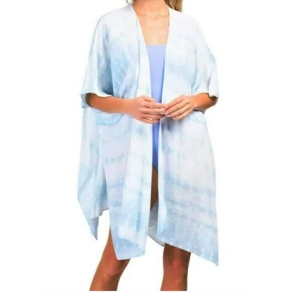 Steve Madden Top Womens One Size Dusty Blue Tie Dye Kimono Cover Up Boho Beachy